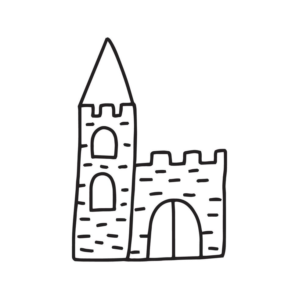 Castle, fortress in doodle style. isolated on white background. vector