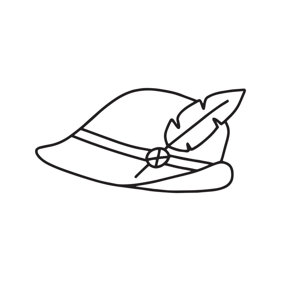 German hat with feather in doodle style. isolated on white background vector