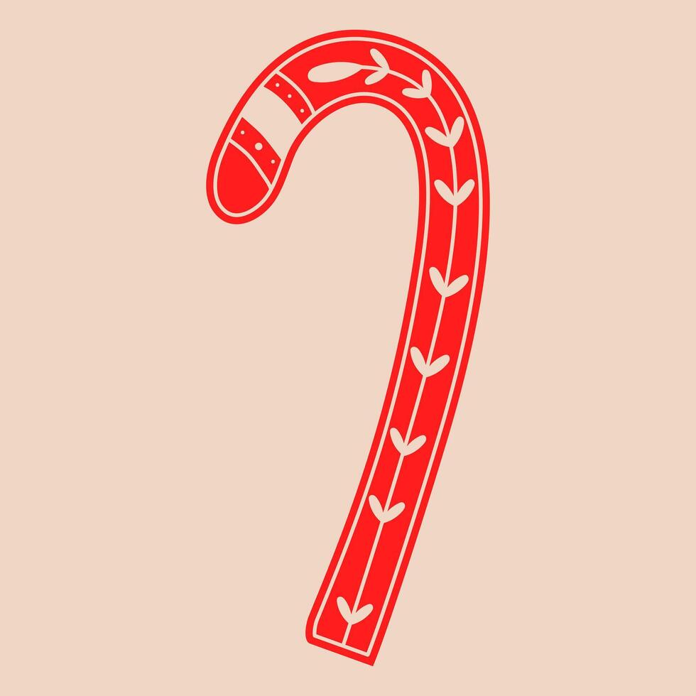 Doodle christmas candy cane.Decorative Swedish element for Christmas, New Year design. Hand-drawn illustration isolated on beige background. illustration EPS10 vector