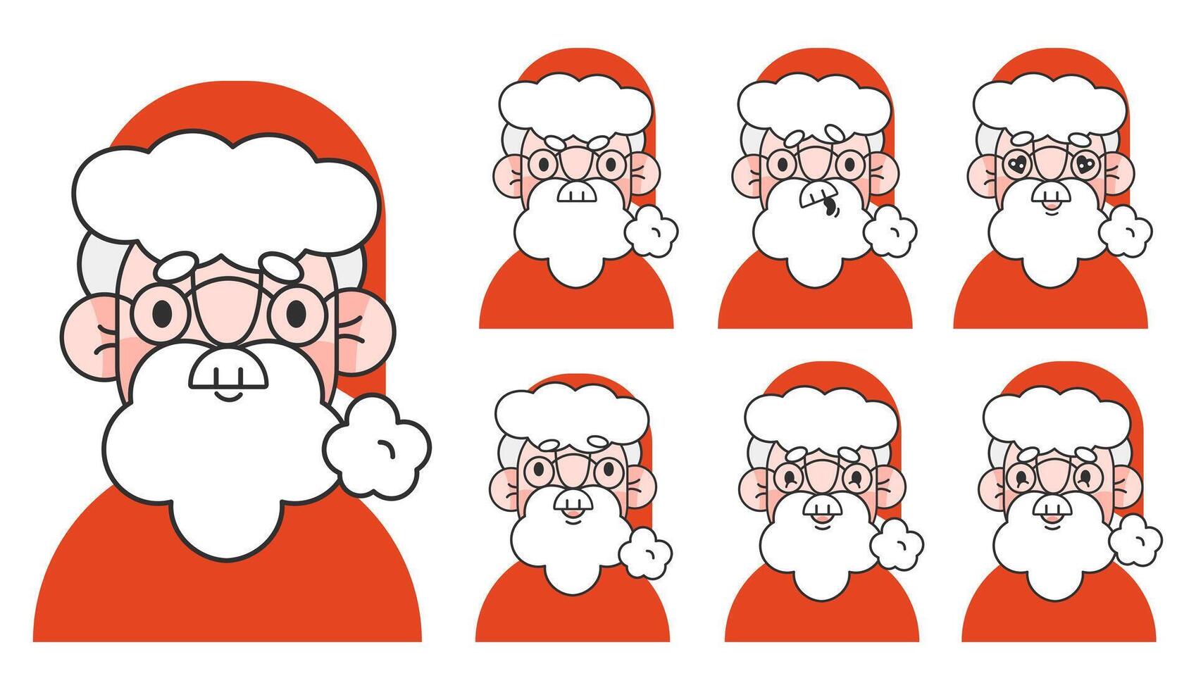 Santa Claus character face emotions.Avatar face Father Christmas constructor.Saint Nicolas various head. Merry Christmas,Happy New Year concept.Santa portrait with red hat. illustration EPS 10 vector