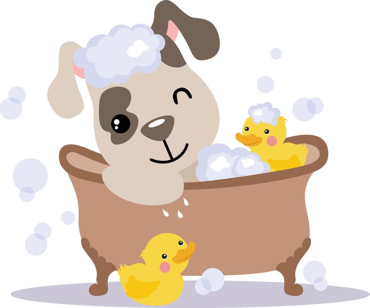 Cute puppy taking a bath vector