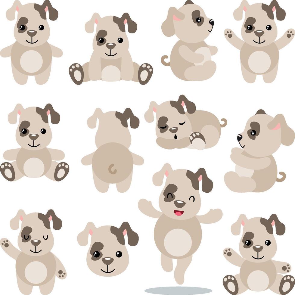 Set of cute friendly puppy vector