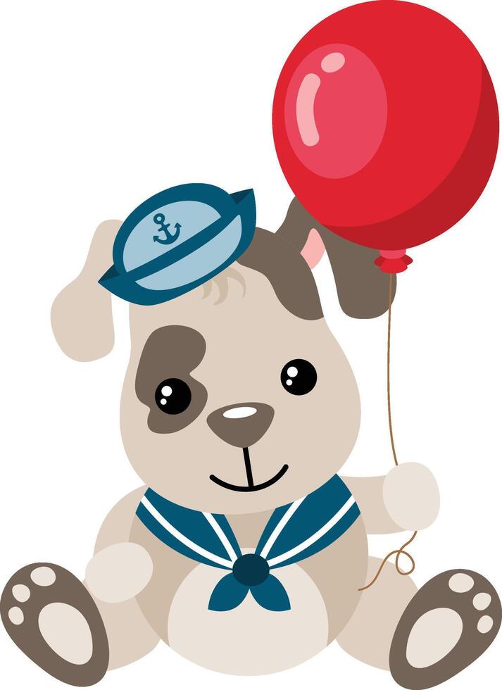 Funny and cute dog sailor holding a red balloon vector