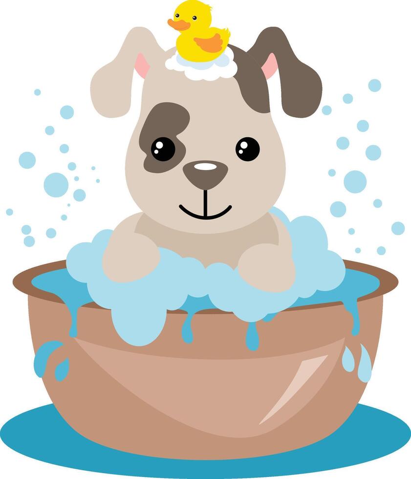Cute dog taking a bath vector