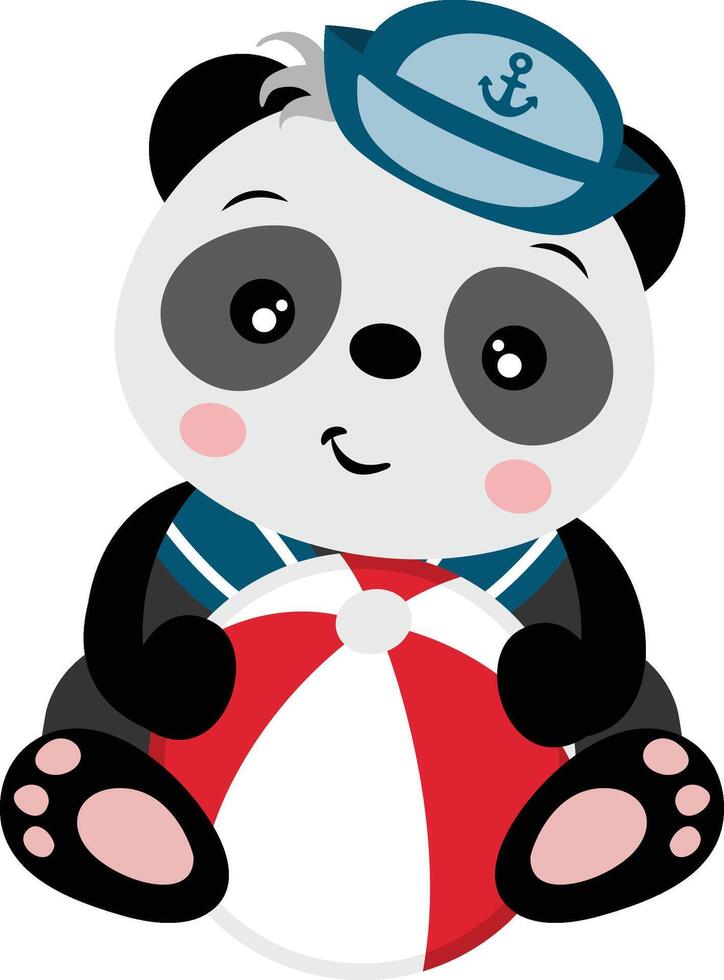 Cute sailor panda holding a ball vector