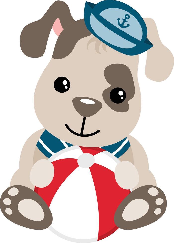 Cute sailor dog holding a ball vector