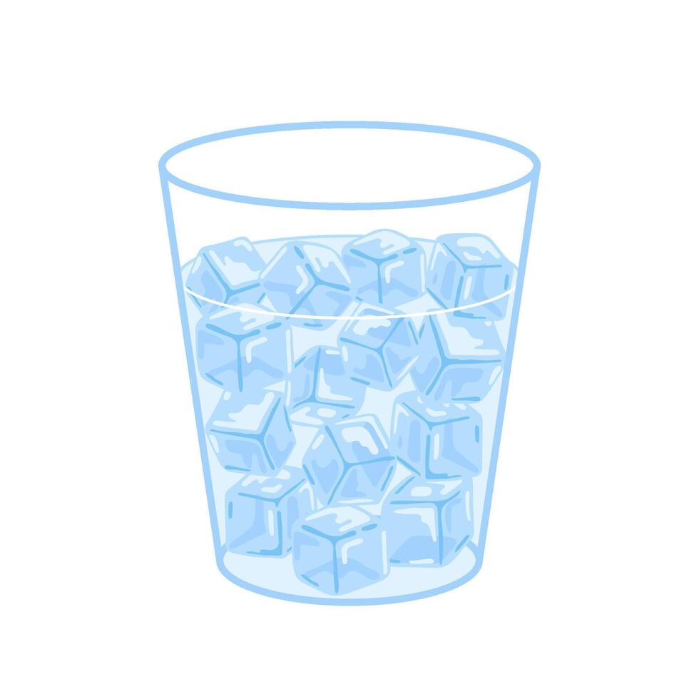 Ice cube in glass, frozen water drink in blocks. Refreshing ice cubes for drinking. Cold temperature in beverage. illustration vector