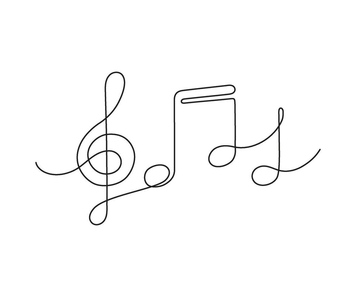 Music note and treble clef, continuous one art line drawing. Music concept. Hand drawn doodle sketch. illustration vector