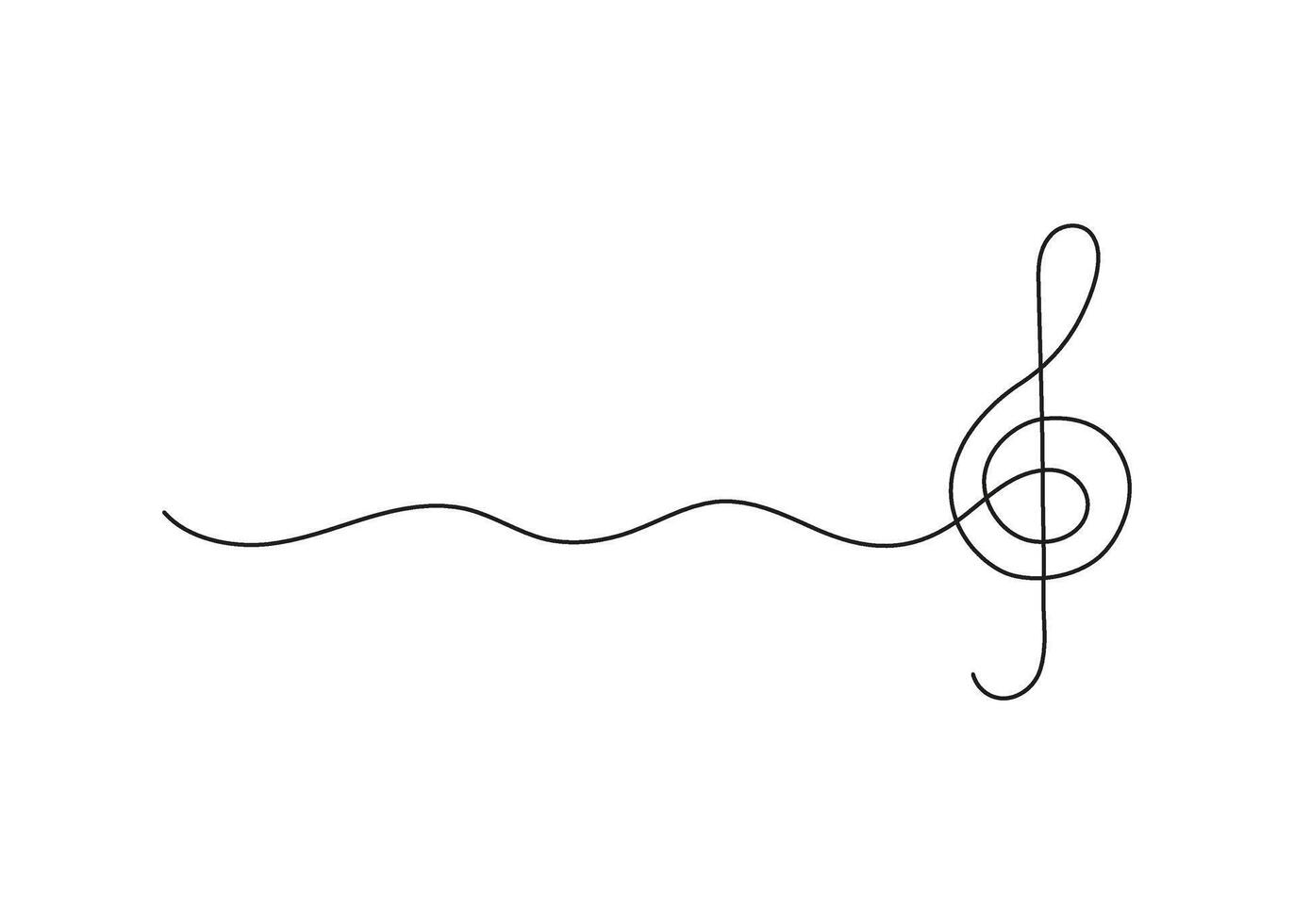 Music treble clef with curve line, continuous one art line drawing. Music concept. Hand drawn doodle sketch. illustration vector