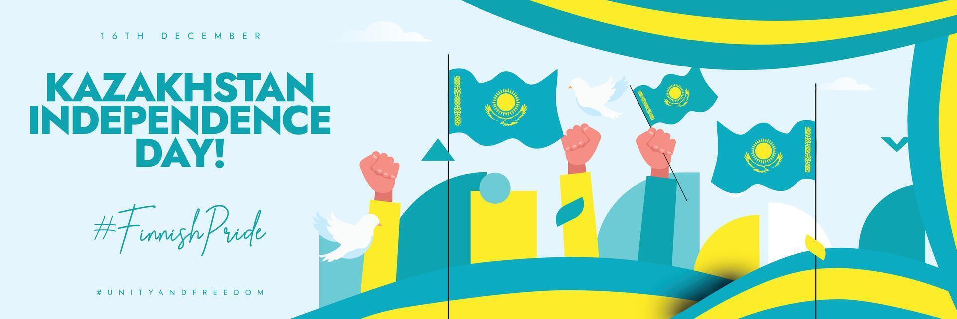 Kazakhstan independence day, 16th December celebration cover banner. Kazakhstan independence day cover banner with its flags, modern abstract art elements in flag colours. The day recalls its freedom vector