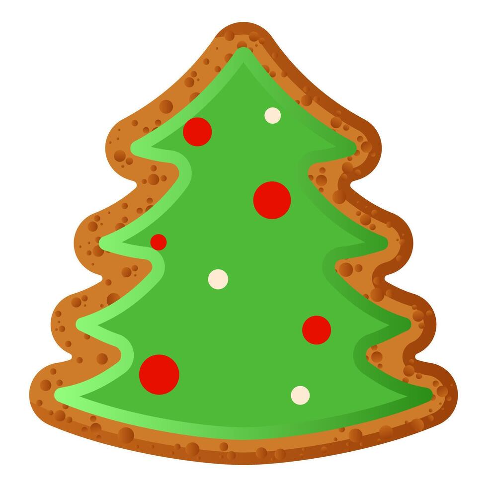 Illustration of a gingerbread Christmas Tree decorated with white frosting dots, perfect for holiday themes and Christmas baking. Gingerbread cookie. New Year Christmas vector