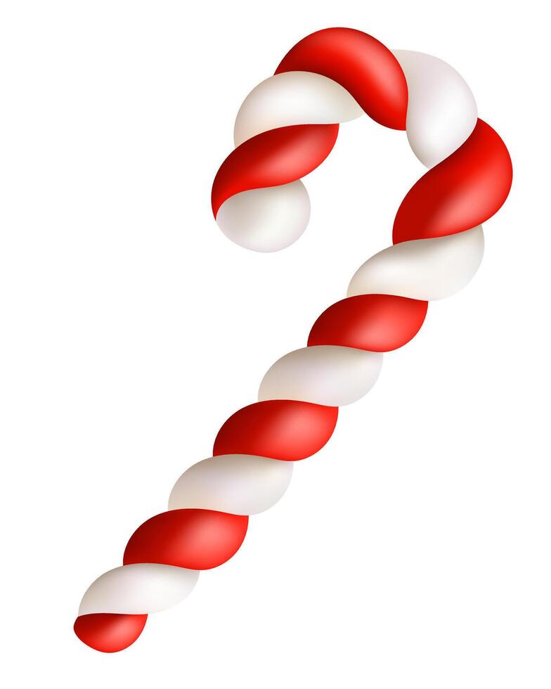 Festive red and white candy cane illustration on a white background, symbolizing holiday spirit and Christmas treats. vector