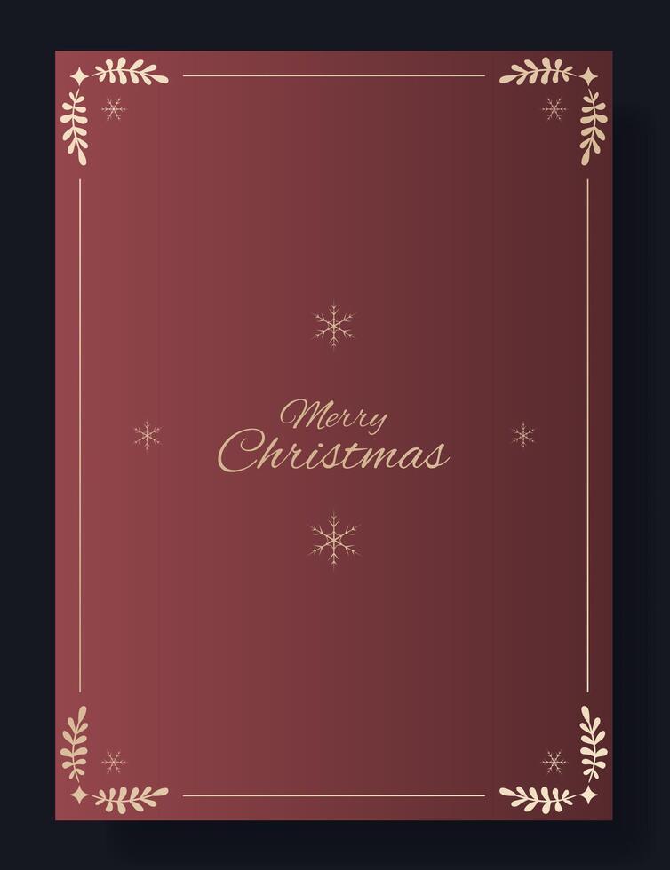 Christmas greeting card design. Red blue background with gold decorative frame, small snowflakes, and elegant Merry Christmas text. Holiday, winter, celebration, minimalistic, festive, classy vector