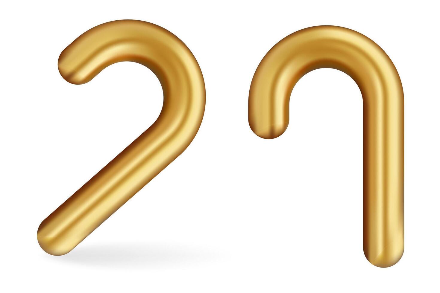 Golden candy cane illustration. A minimalist design with a smooth, metallic gold finish, perfect for Christmas and holiday decorations or festive-themed projects. vector