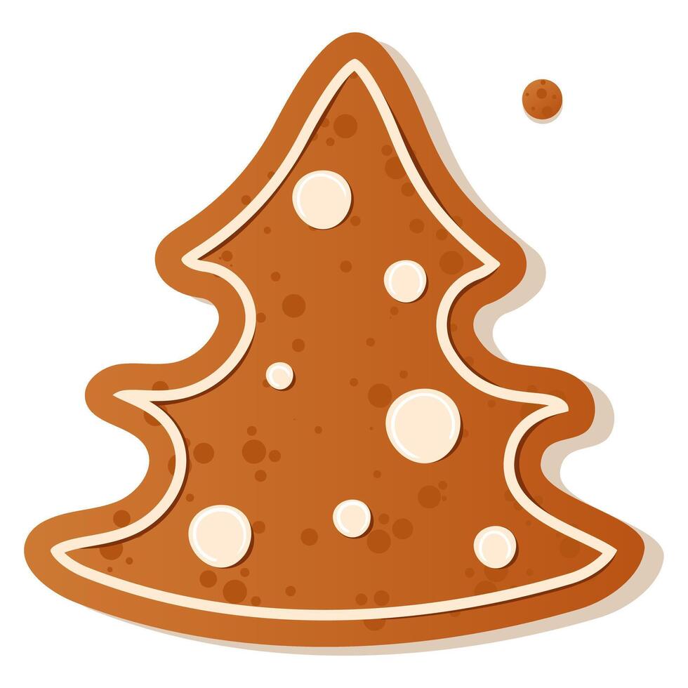 Illustration of a gingerbread Christmas Tree decorated with white frosting dots, perfect for holiday themes and Christmas baking. Gingerbread cookie. New Year Christmas vector