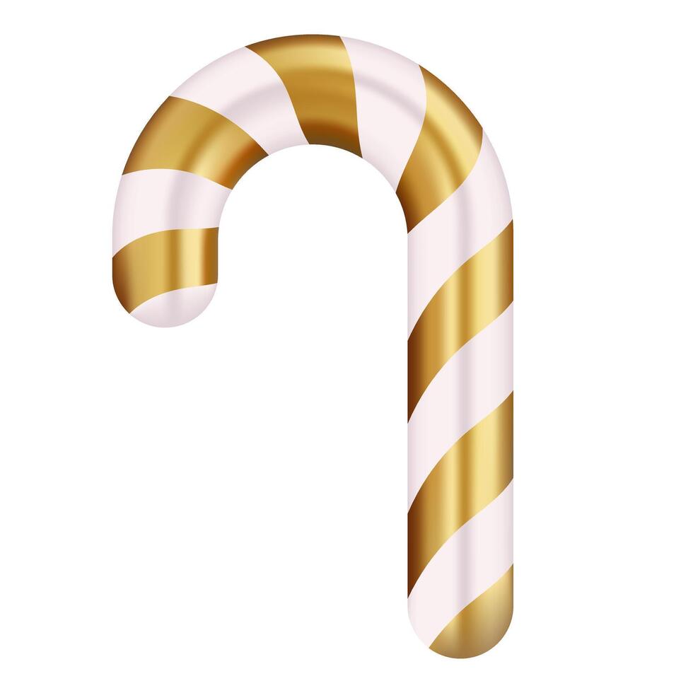 White and gold candy cane illustration. Elegant striped design with a luxurious appearance, perfect for Christmas decorations and sophisticated holiday themes. vector