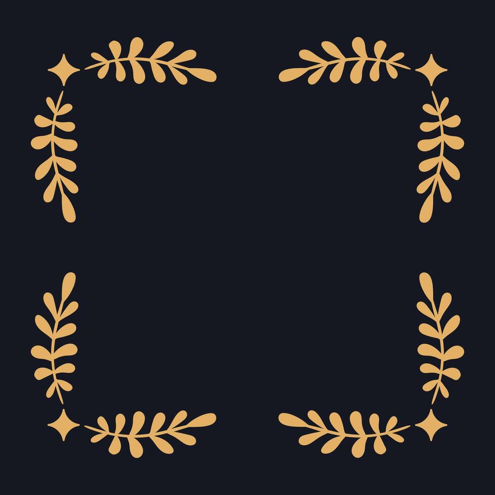 Christmas decorative corner elements. Gold botanical designs with leaves and star accents, arranged for framing or enhancing holiday-themed compositions. Elegant and festive vector