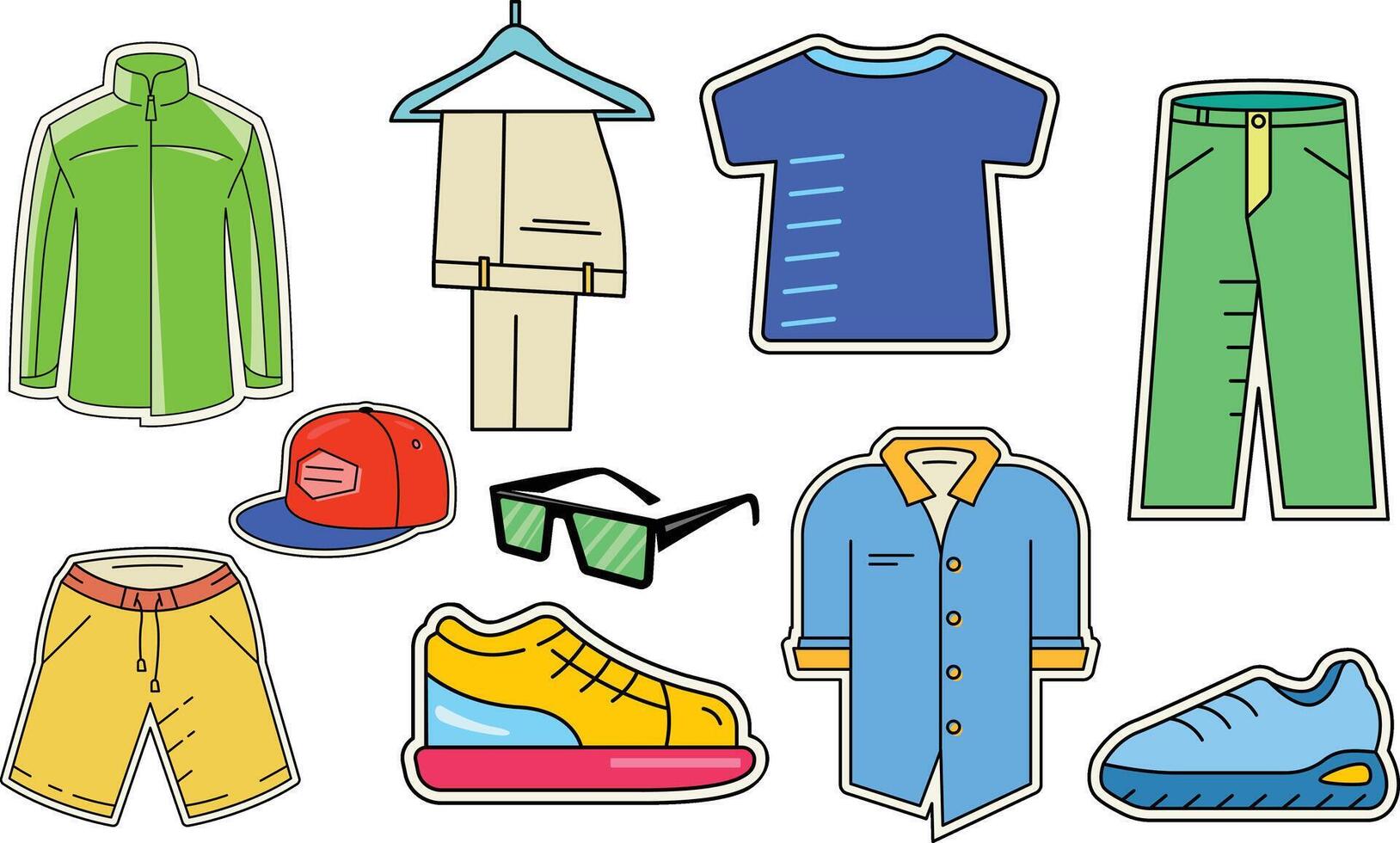 Clothing outfit icon stickers collection vector