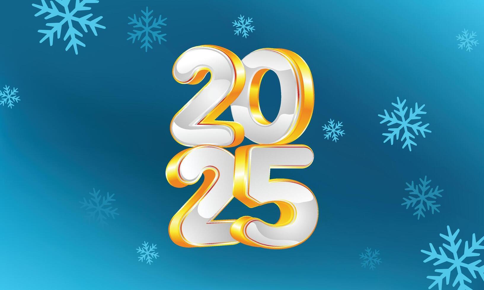 2025 new year 3D illustration with blue snow background vector