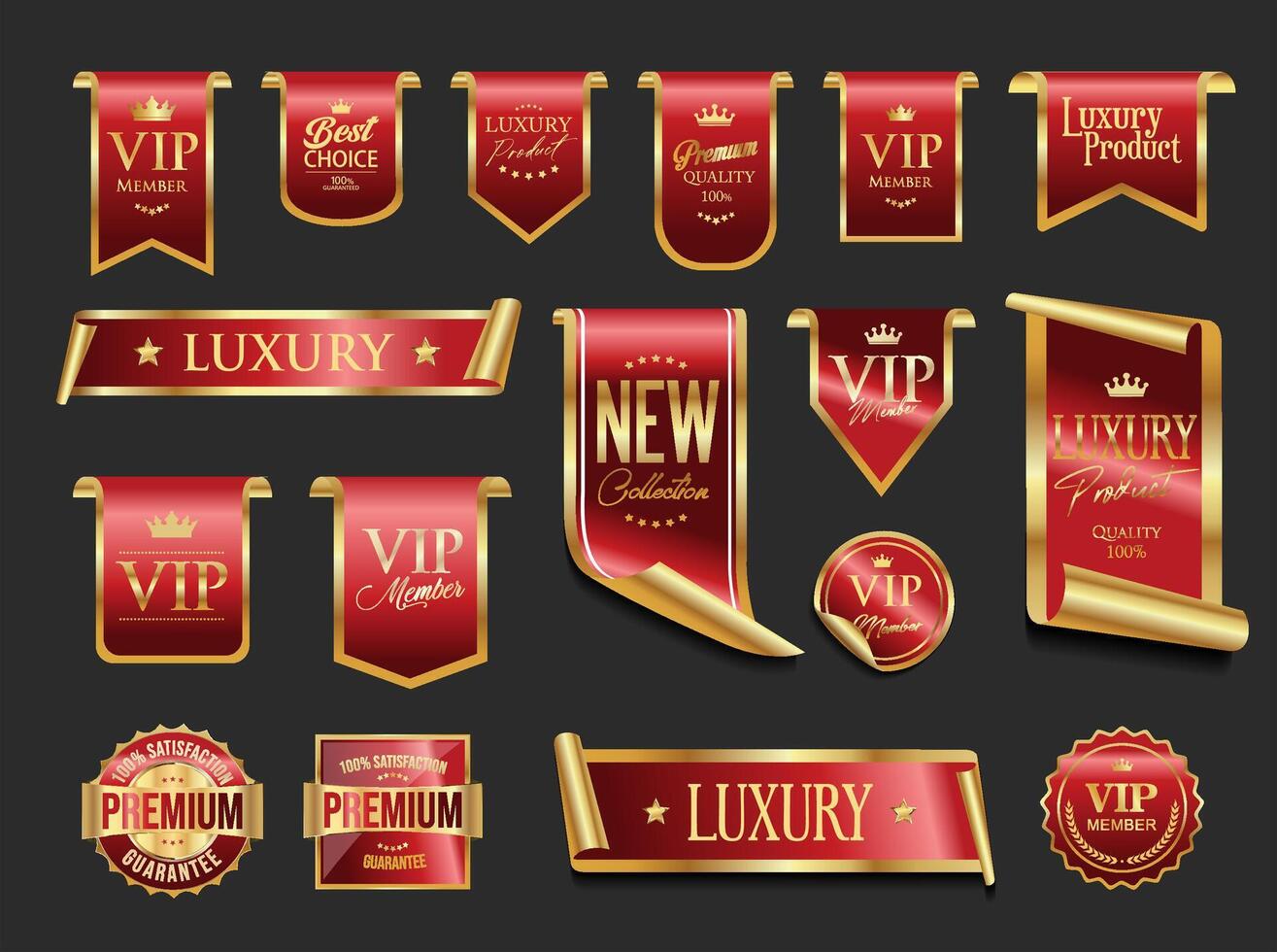 VIP and premium emblem red and gold isolated on gray background vector