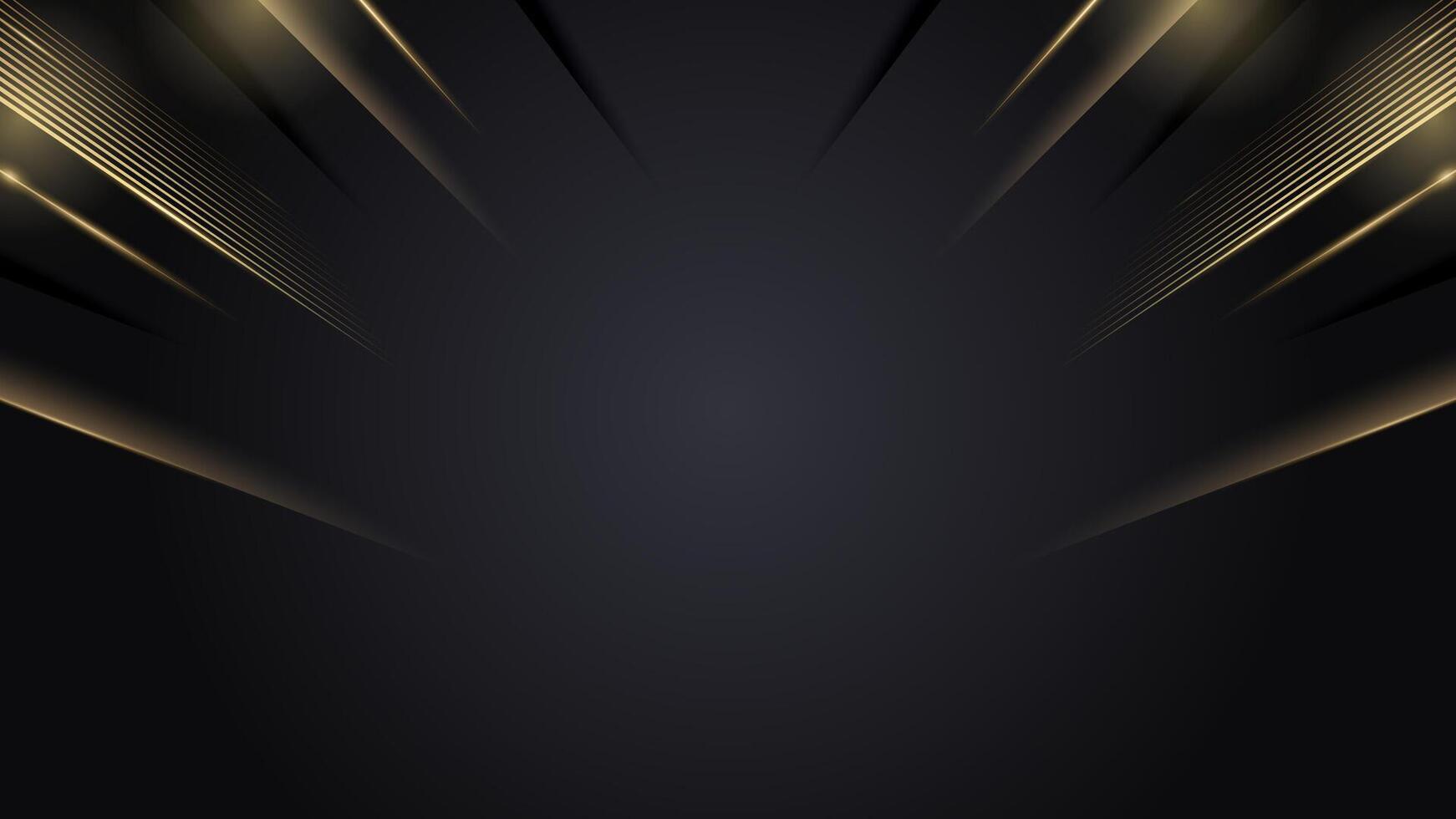 Black luxury background with golden line elements and light ray effect decoration. Premium Luxury Decorative Banner for Wedding , Birthday, Congratulations Card And Event Invitation Template vector