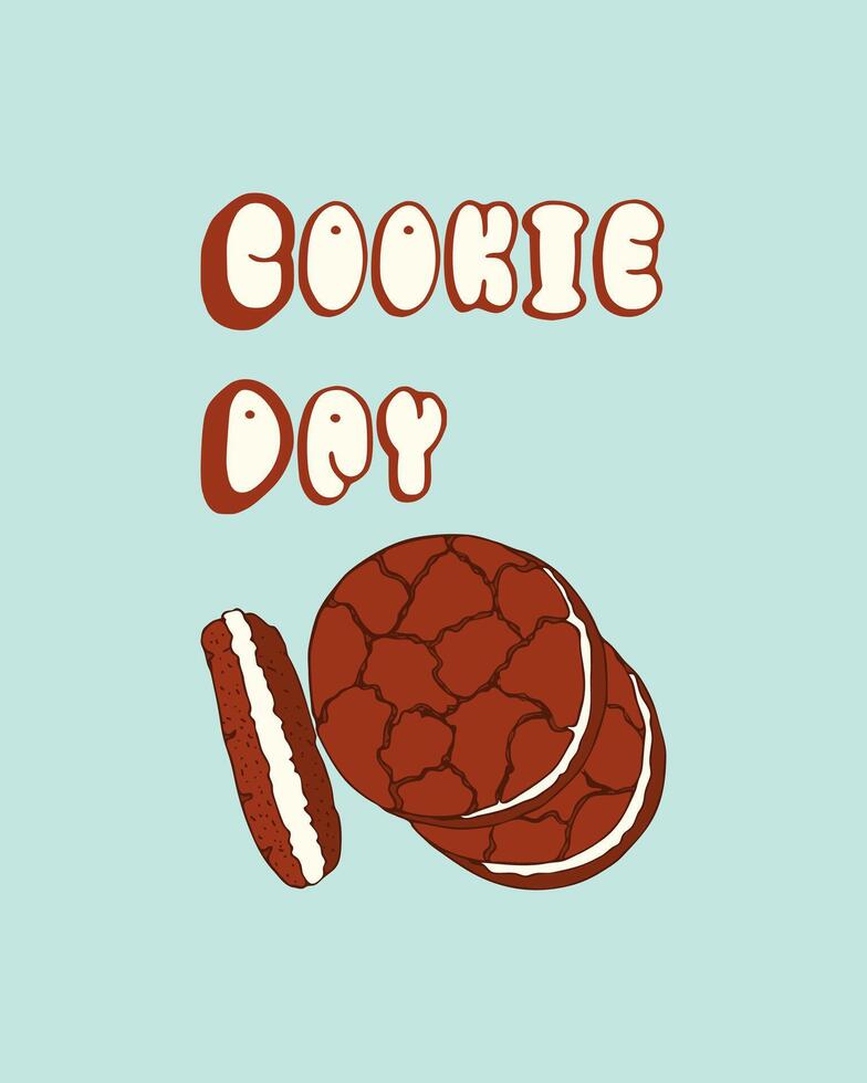 Cookie day poster, blue background with cookie hand drawn. vector