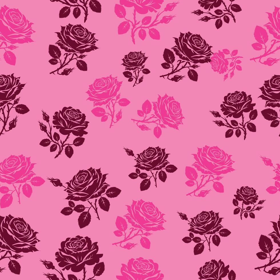 seamless pattern pink roses with pink background vector
