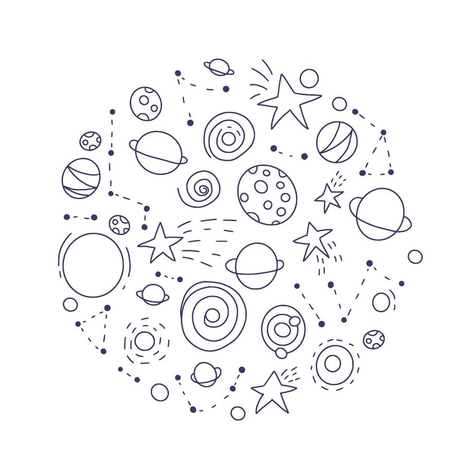 Space objects and symbols set. illustration vector