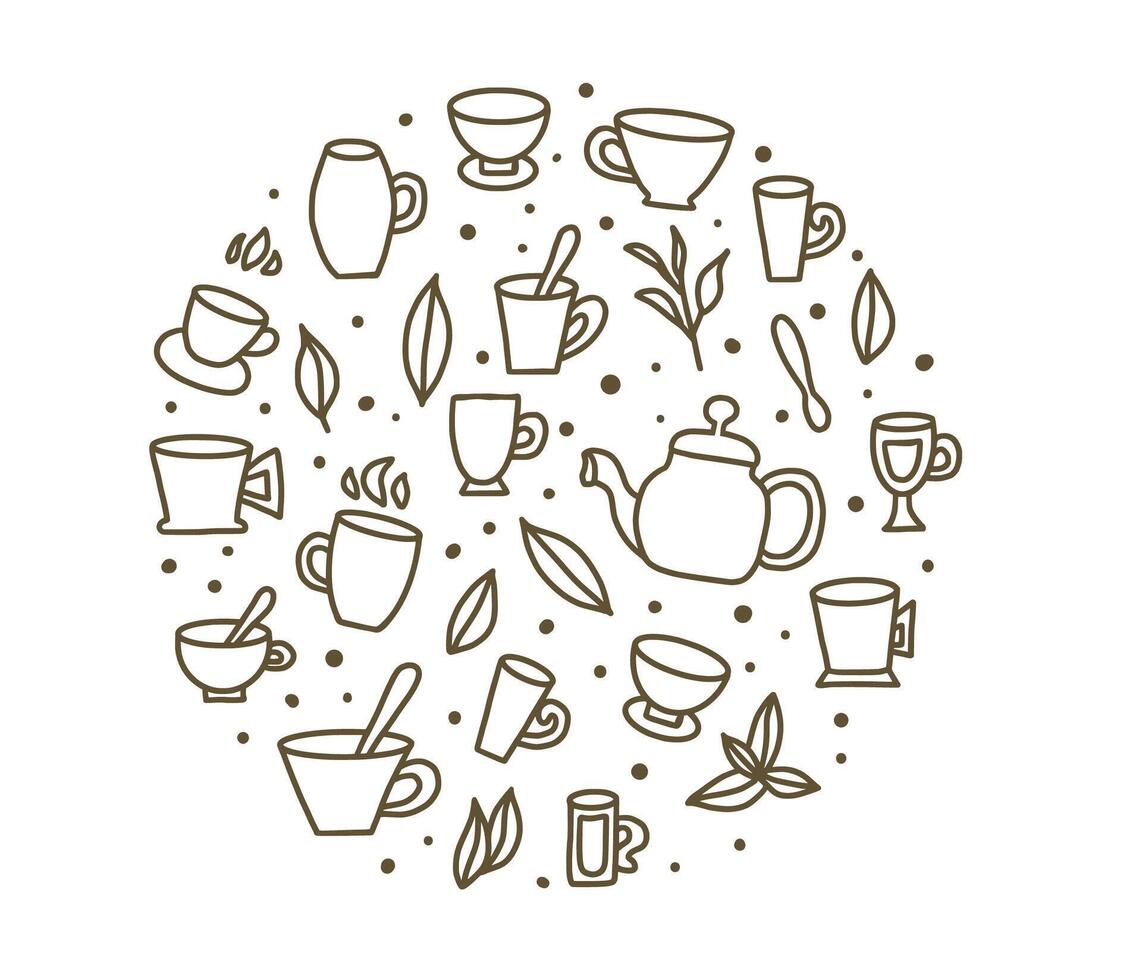 Tea set. Cups and teapots. illustration. vector