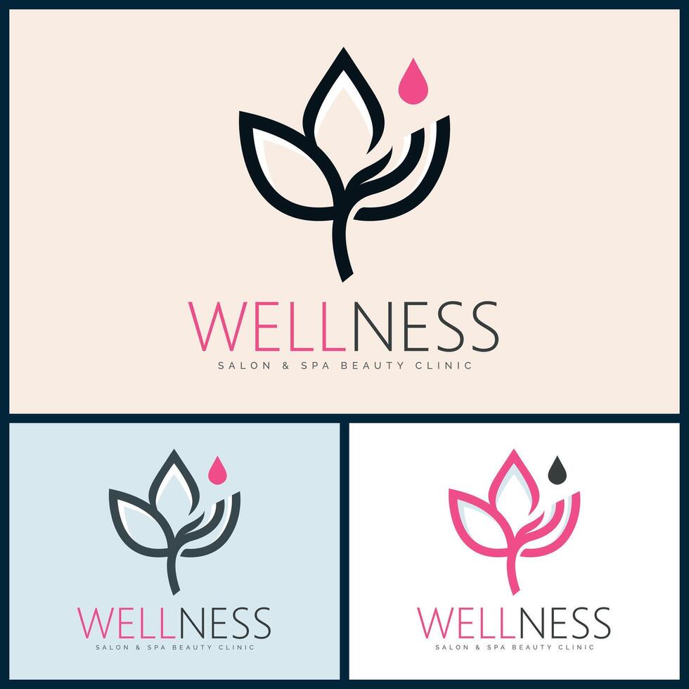 wellness lotus line salon and spa logo set design template vector