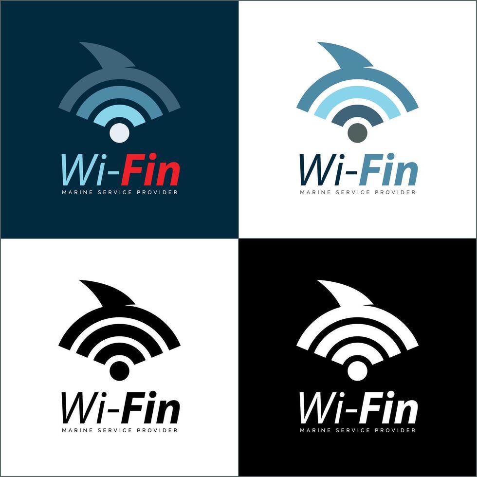 wifi fin shark connection logo set template design vector