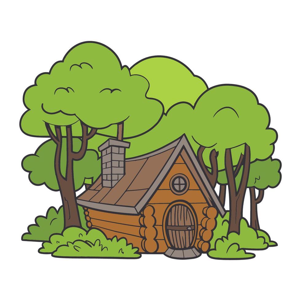 Cozy Forest Cabin in the Woods Illustration vector