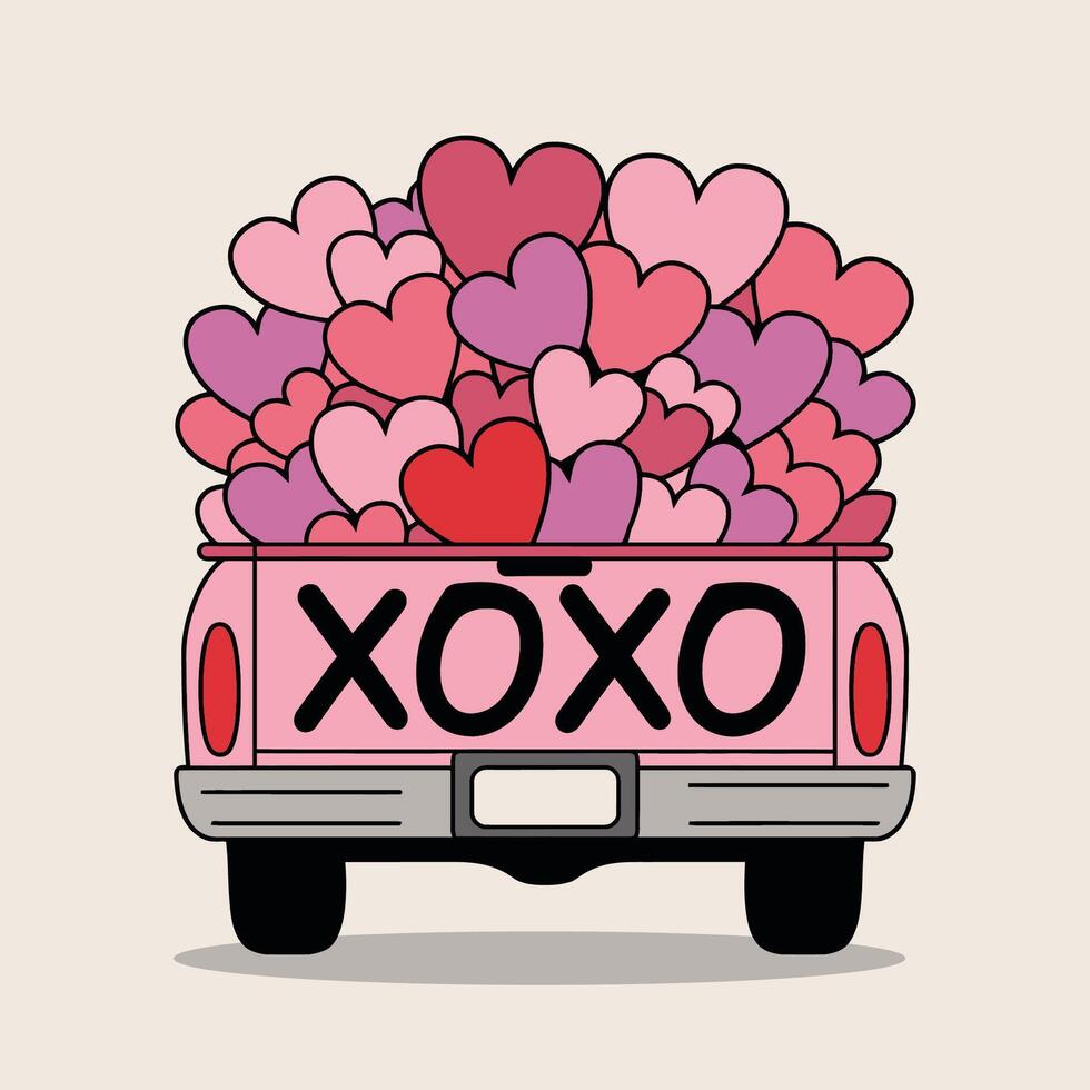 Truck Full of Hearts with XOXO Message Illustration vector