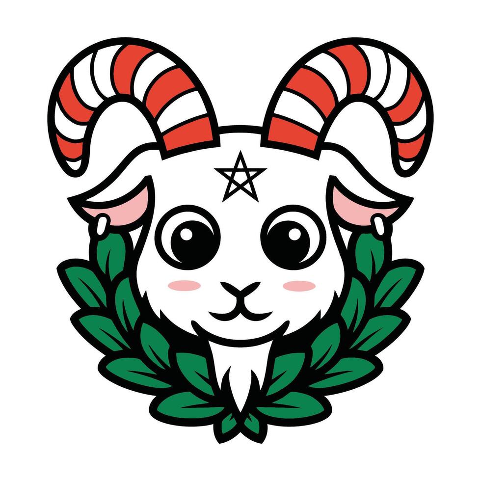Cute Goat with Candy Cane Horns and Wreath Illustration vector
