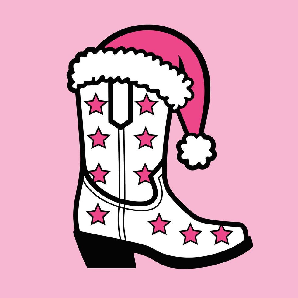 Pink Christmas Cowboy Boot with Stars Illustration vector