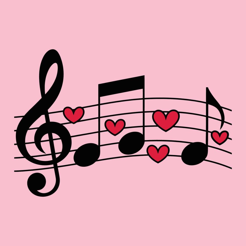 Music Notes with Hearts Illustration on Pink Background vector