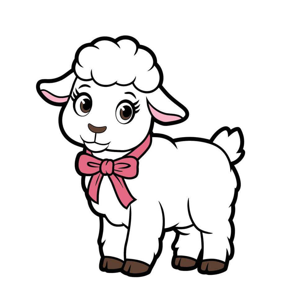 Cute Lamb with Pink Bow Illustration vector