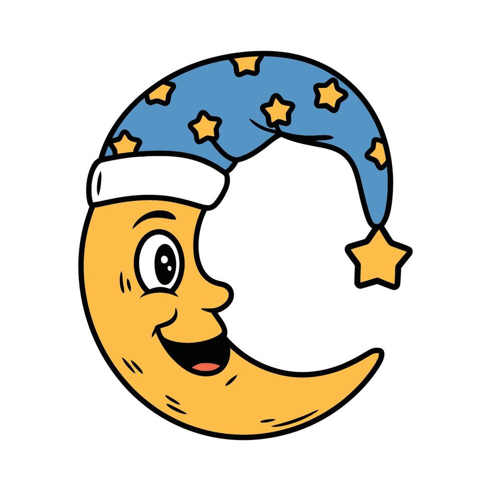 Cartoon Moon with Stars Sleep Hat vector