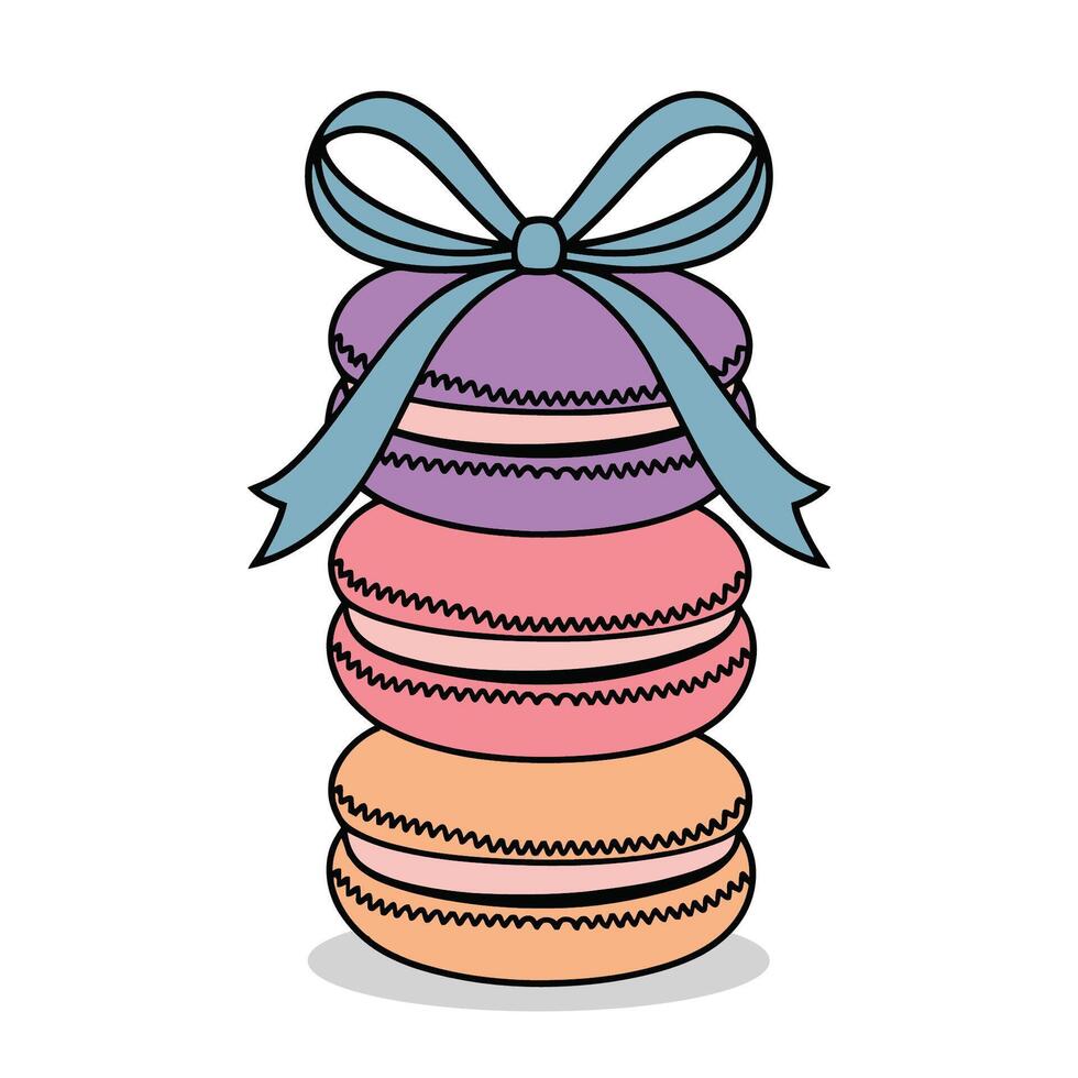 Stack of Macarons with a Bow Cartoon Illustration vector