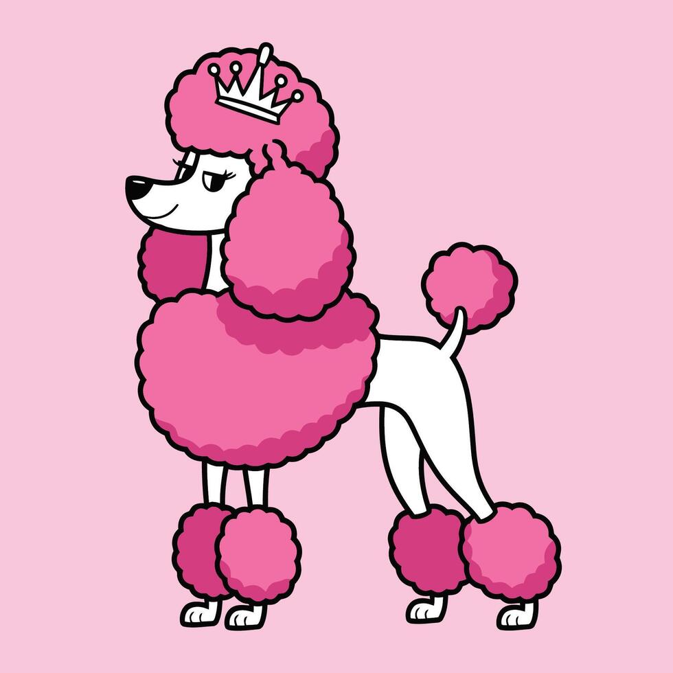Elegant Pink Poodle with Crown Illustration on Pink Background vector
