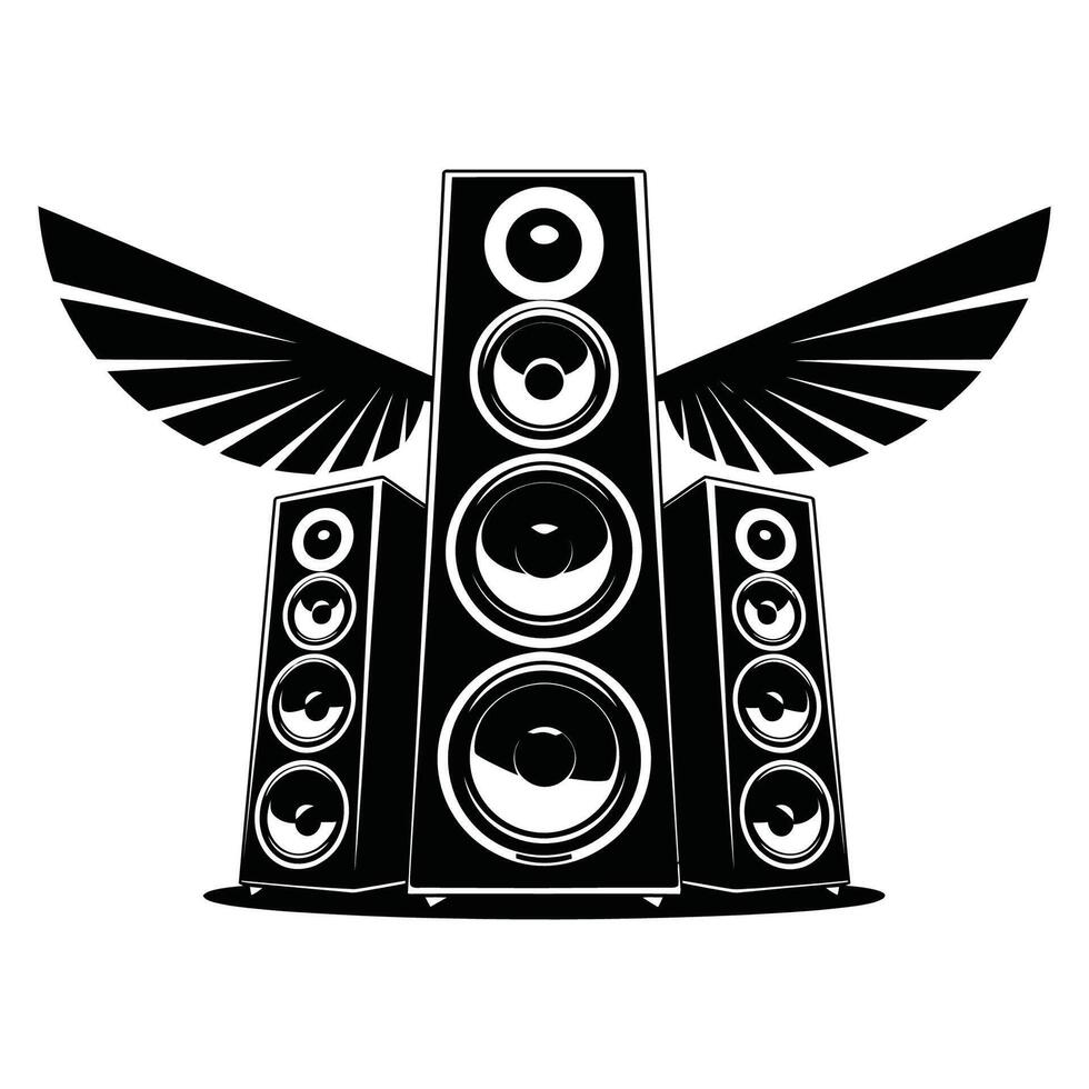 Speaker System with Wings Black and White Design vector