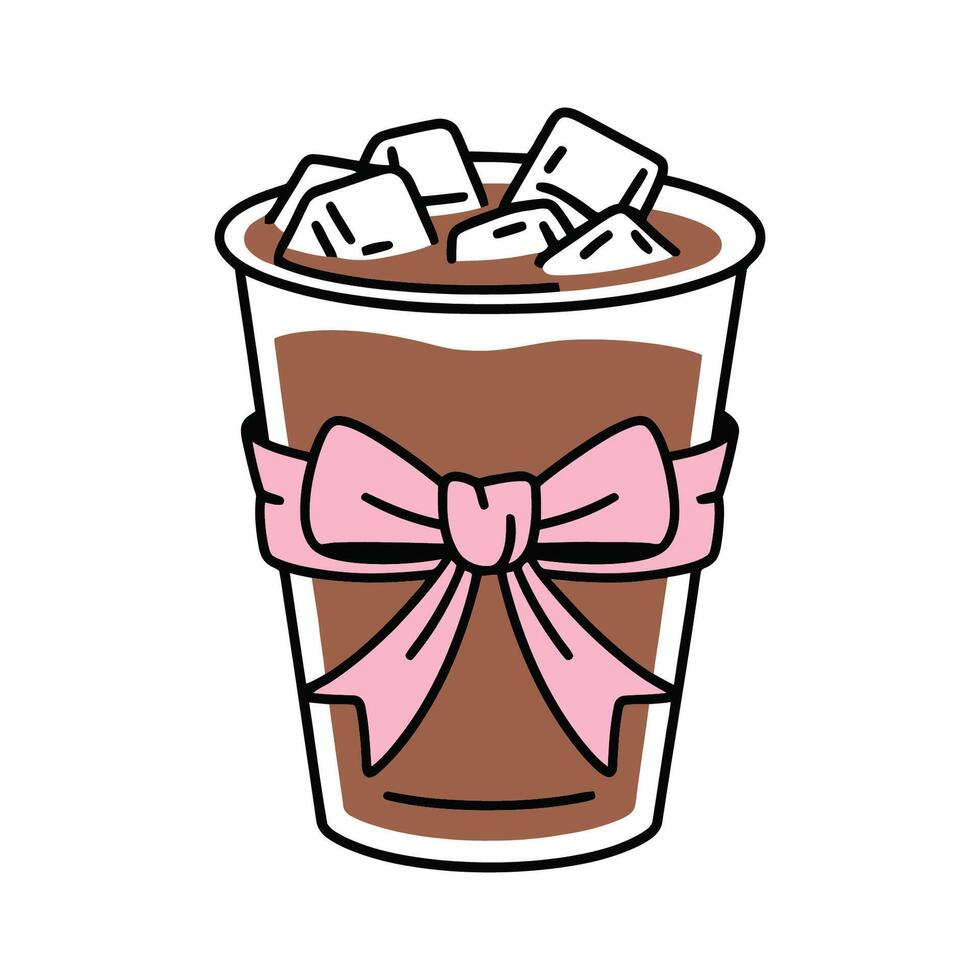 Iced Coffee with Ice and Pink Bow Illustration vector