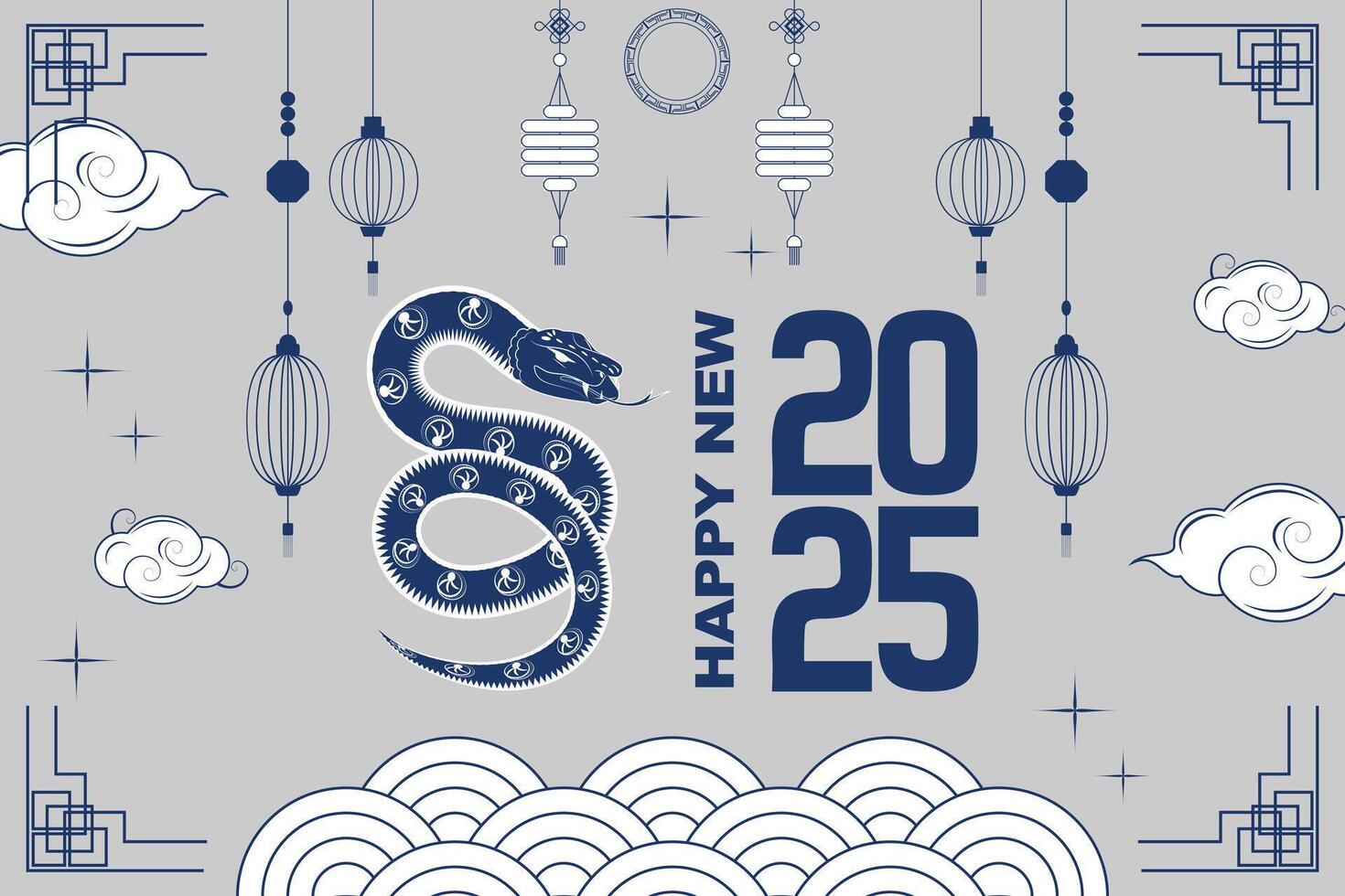 Chinese New Year of the Snake with festive decor and geometric frames vector