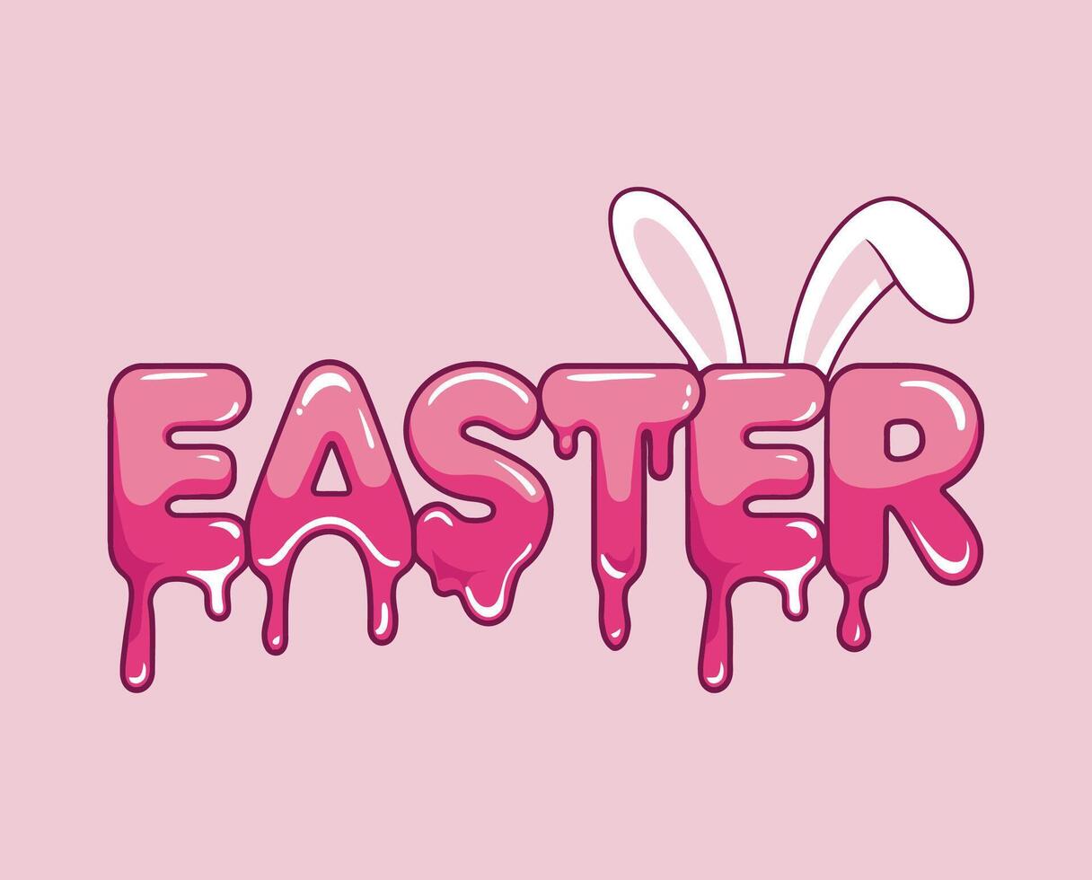 Pink Easter Dripping Text with Bunny Ears Illustration vector