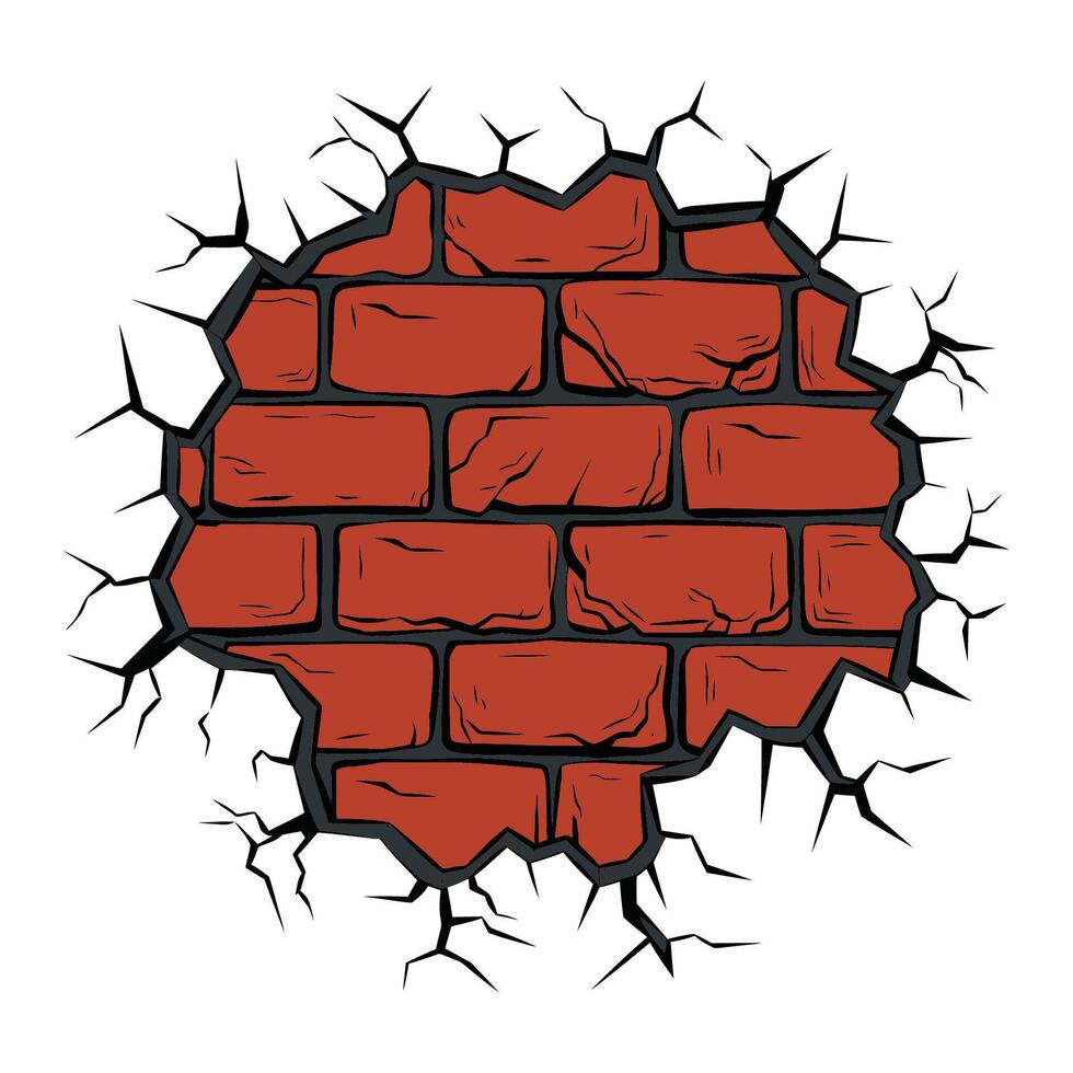 Cracked Wall with Exposed Bricks Illustration vector