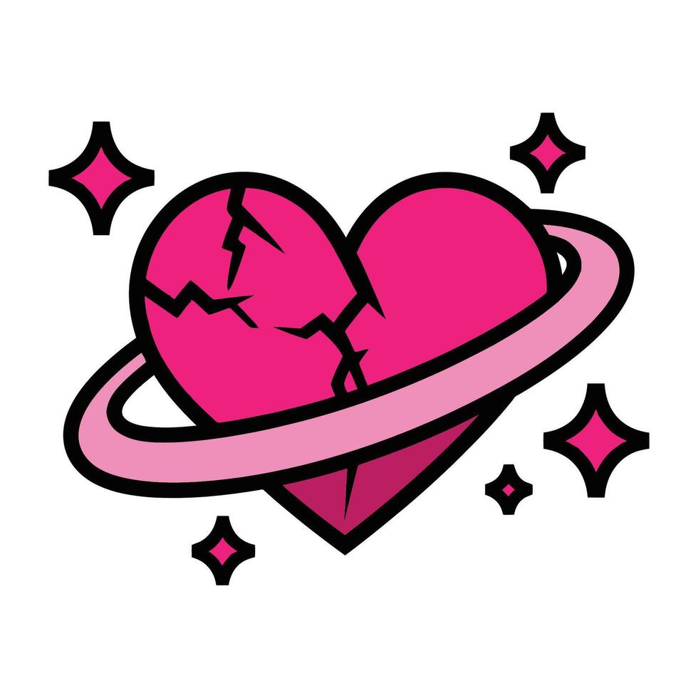 Broken Heart with Saturn Ring Illustration vector