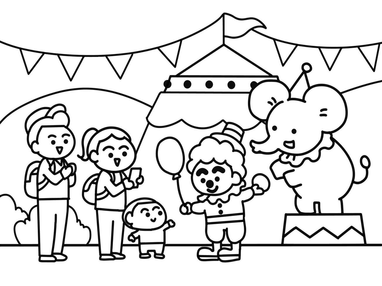 The circus doodle coloring pages style. vector