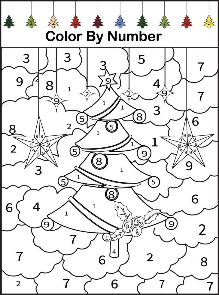 kindergarten Christmas tree math worksheet vector
