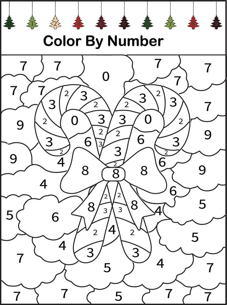 candy cane Christmas math worksheet vector