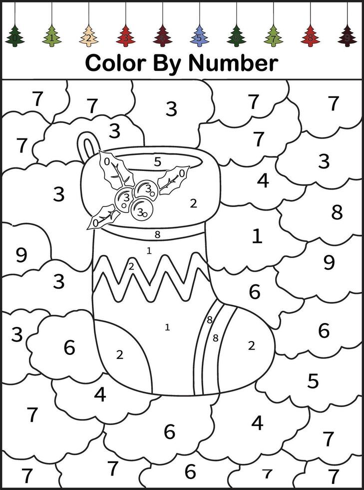 staking color by number Christmas worksheet vector